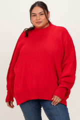 Red Mock Neck Exposed Seam Sweater