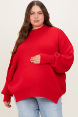 Red Mock Neck Exposed Seam Maternity Sweater