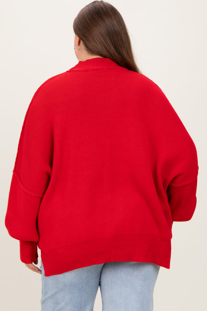 Red Mock Neck Exposed Seam Maternity Sweater
