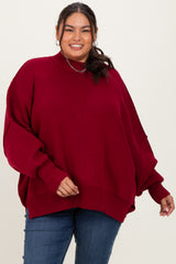 Burgundy Mock Neck Exposed Seam Sweater