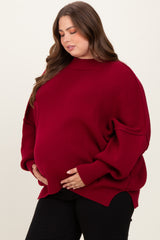 Burgundy Mock Neck Exposed Seam Maternity Sweater