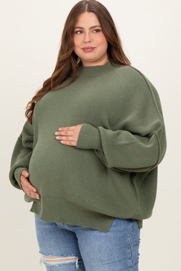 Light Olive Mock Neck Exposed Seam Maternity Sweater