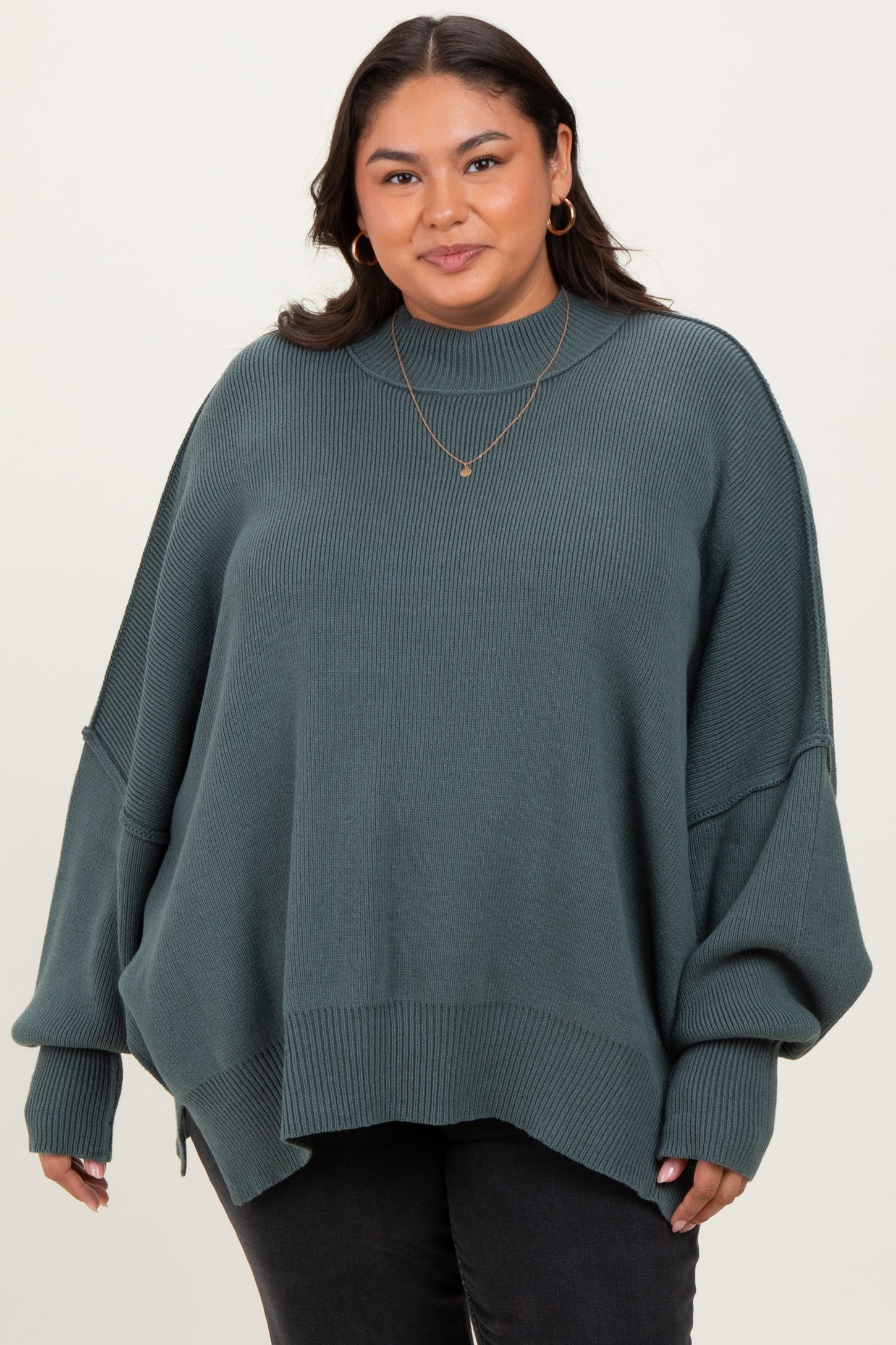 Jade Mock Neck Exposed Seam Maternity Sweater