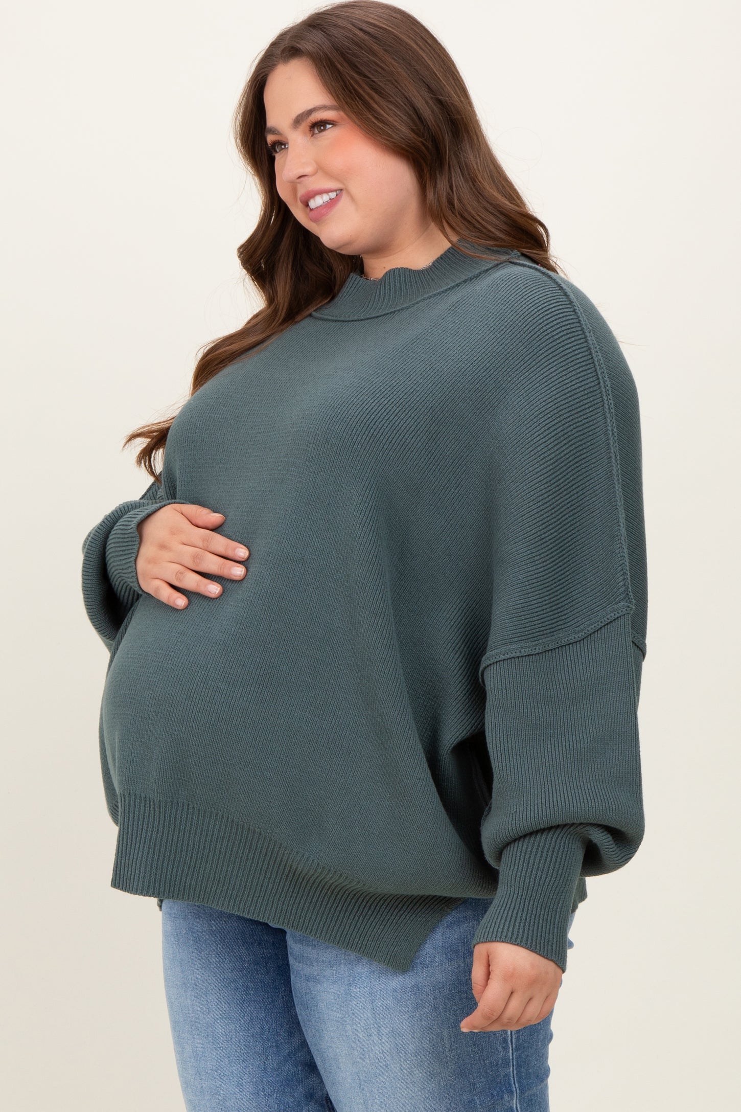 Jade Mock Neck Exposed Seam Maternity Sweater