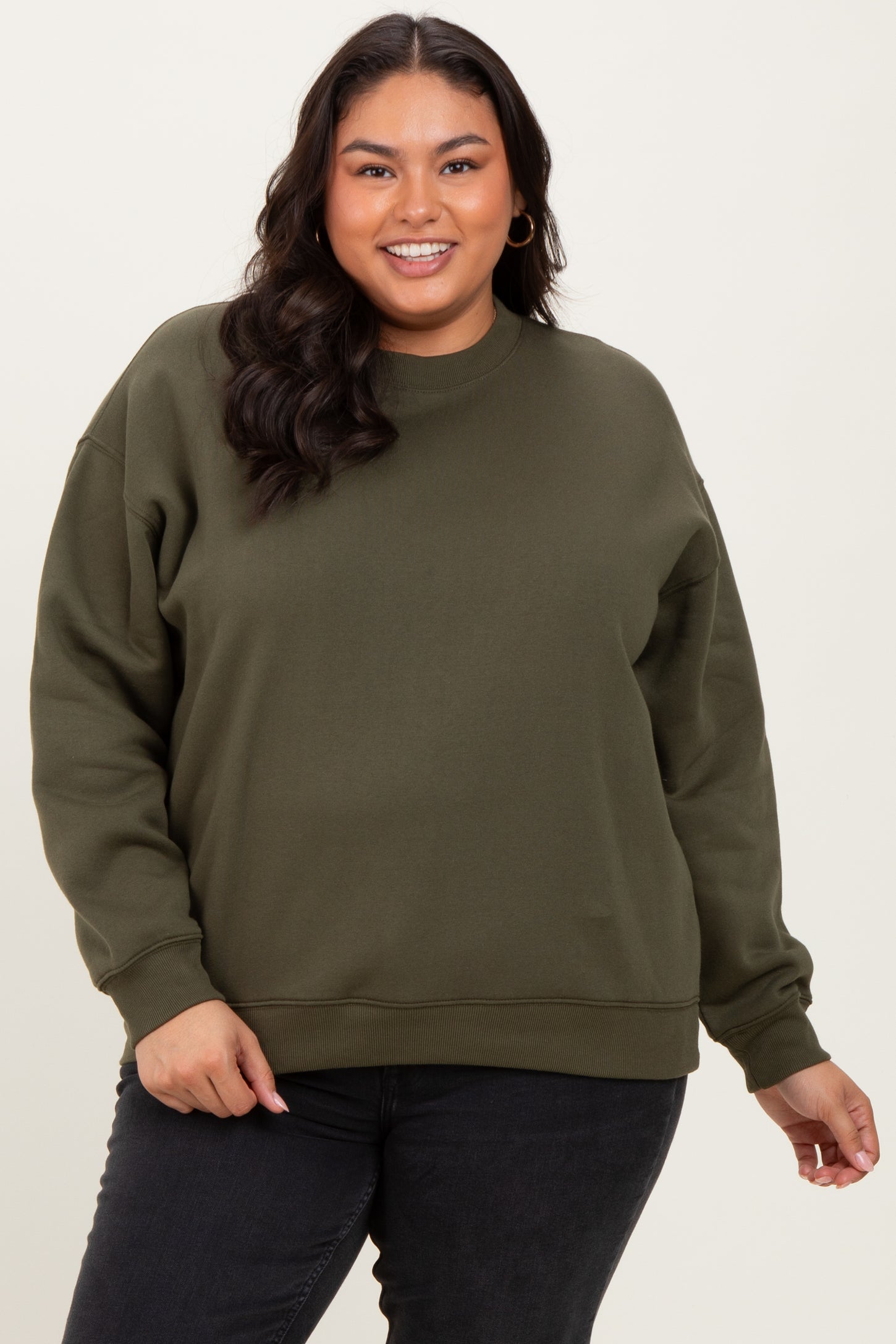 Olive Basic Fleece Crewneck Sweatshirt