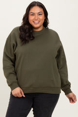 Olive Basic Fleece Crewneck Maternity Sweatshirt