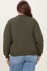 Olive Basic Fleece Crewneck Maternity Sweatshirt