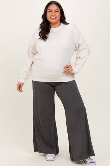 Cream Basic Fleece Crewneck Sweatshirt