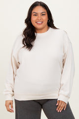 Cream Basic Fleece Crewneck Maternity Sweatshirt