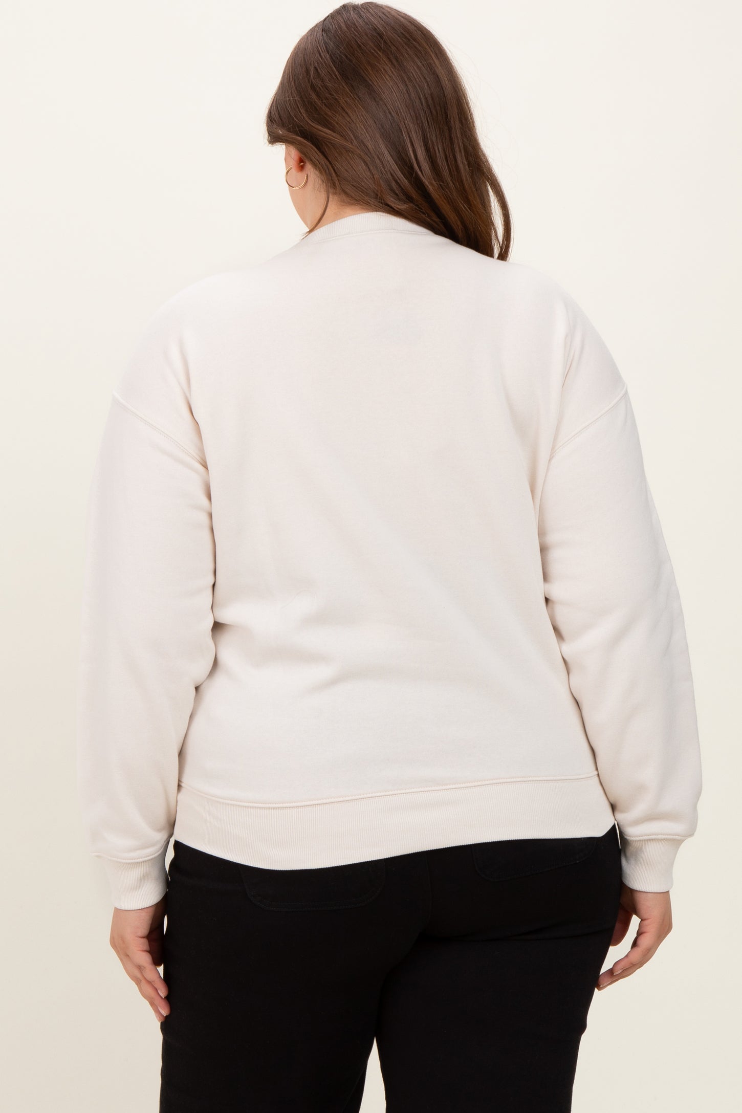 Cream Basic Fleece Crewneck Maternity Sweatshirt