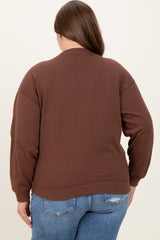 Brown Basic Fleece Crewneck Maternity Sweatshirt