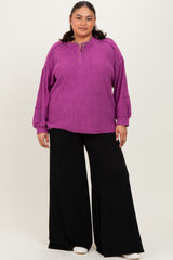 Plum Oversized Ribbed Knit Henley Maternity Plus Sweater