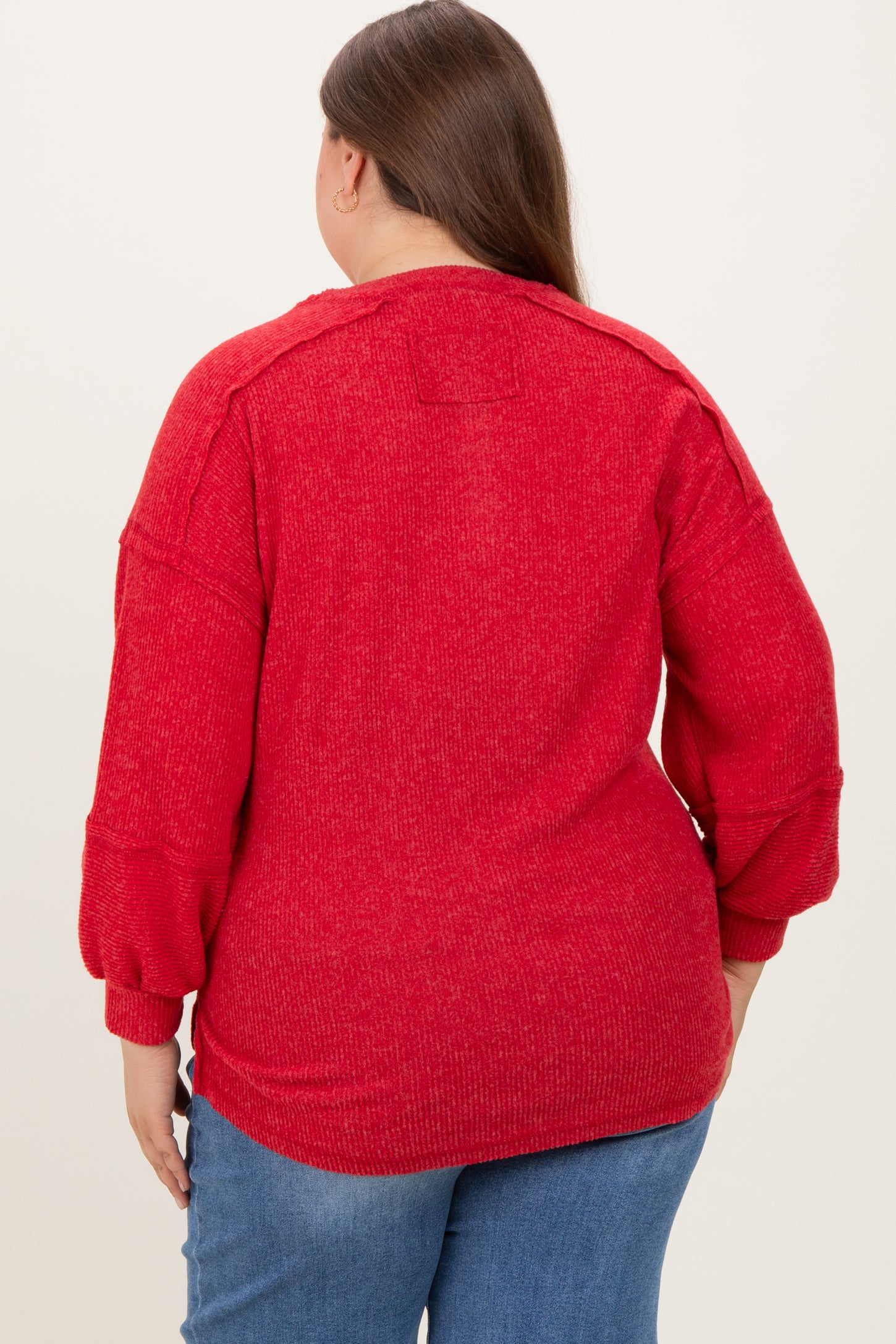 Red Oversized Ribbed Knit Henley Maternity Plus Sweater