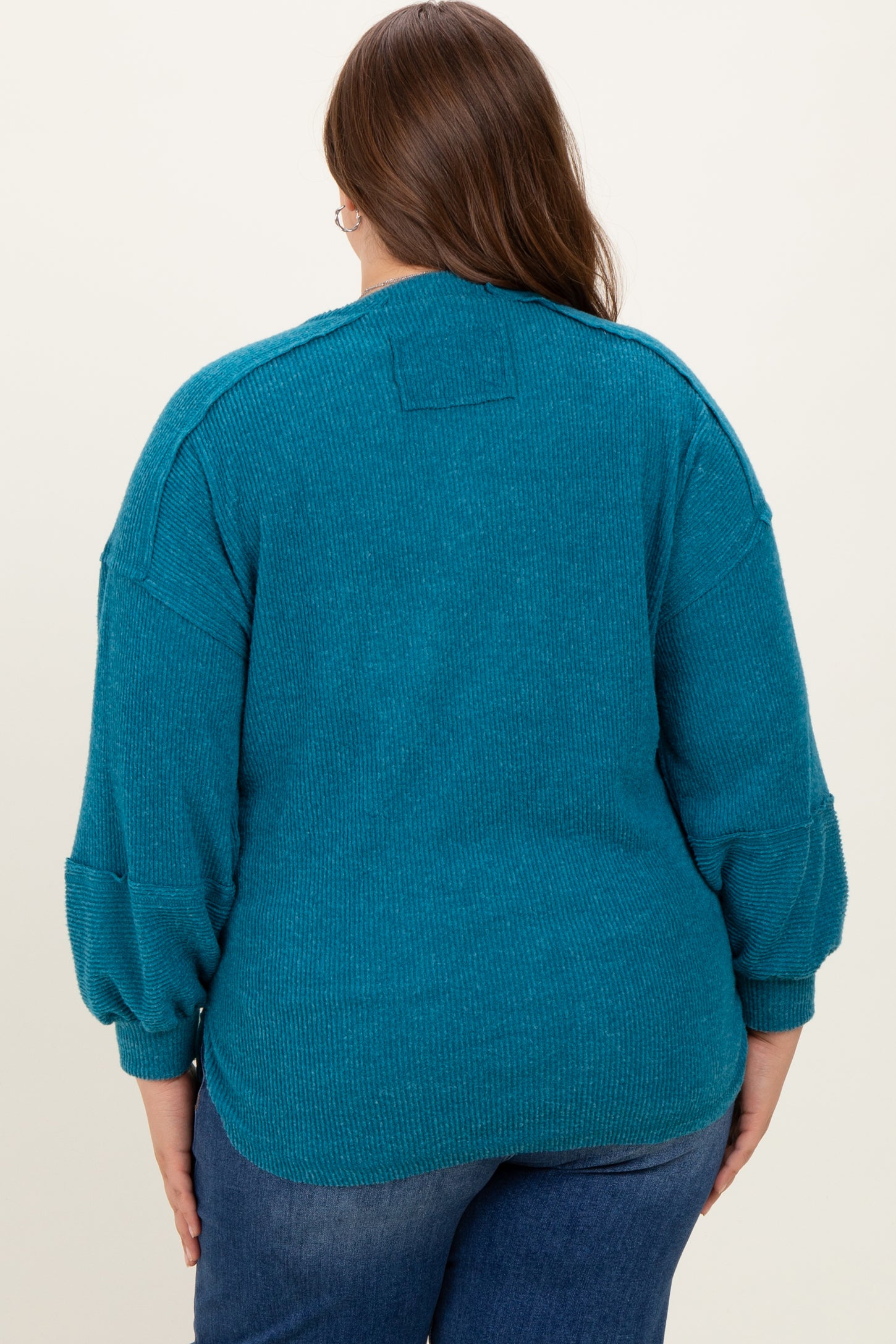 Teal Oversized Ribbed Knit Henley Maternity Plus Sweater