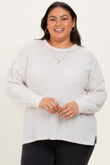 Cream Brushed Ribbed Knit Maternity Plus Pullover