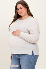 Cream Brushed Ribbed Knit Maternity Plus Pullover