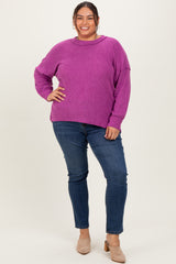 Plum Brushed Ribbed Knit Plus Pullover