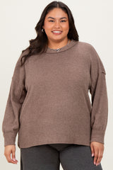 Mocha Brushed Ribbed Knit Plus Pullover