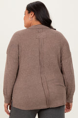Mocha Brushed Ribbed Knit Plus Pullover