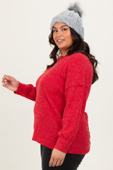 Red Brushed Ribbed Knit Plus Pullover