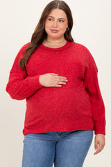 Red Brushed Ribbed Knit Maternity Plus Pullover