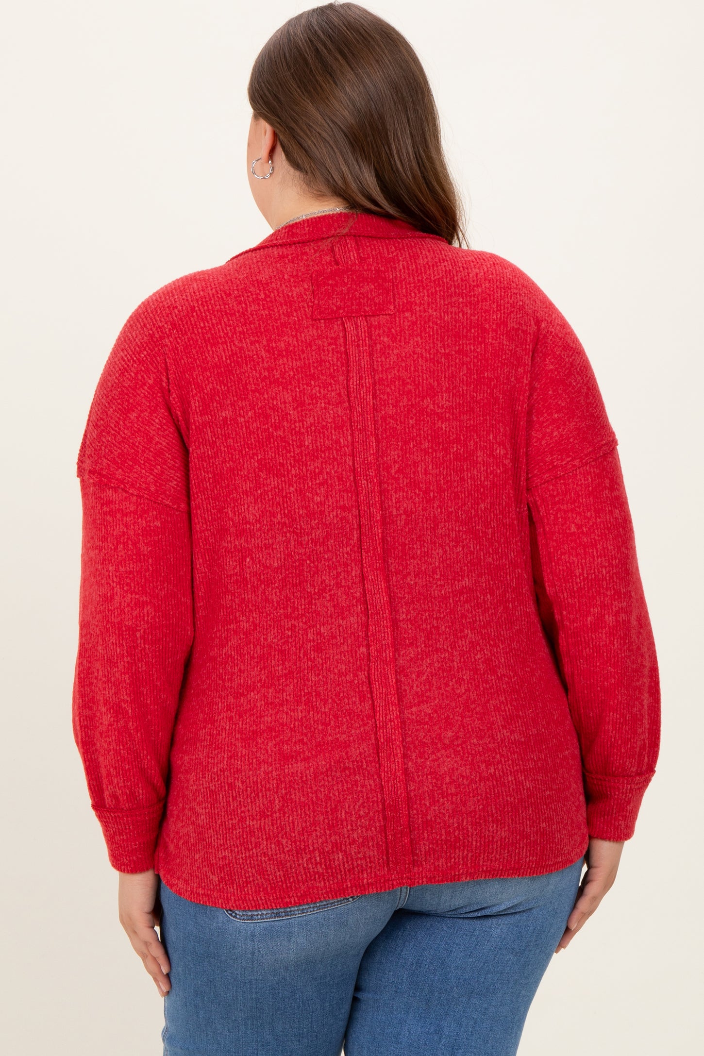 Red Brushed Ribbed Knit Maternity Plus Pullover