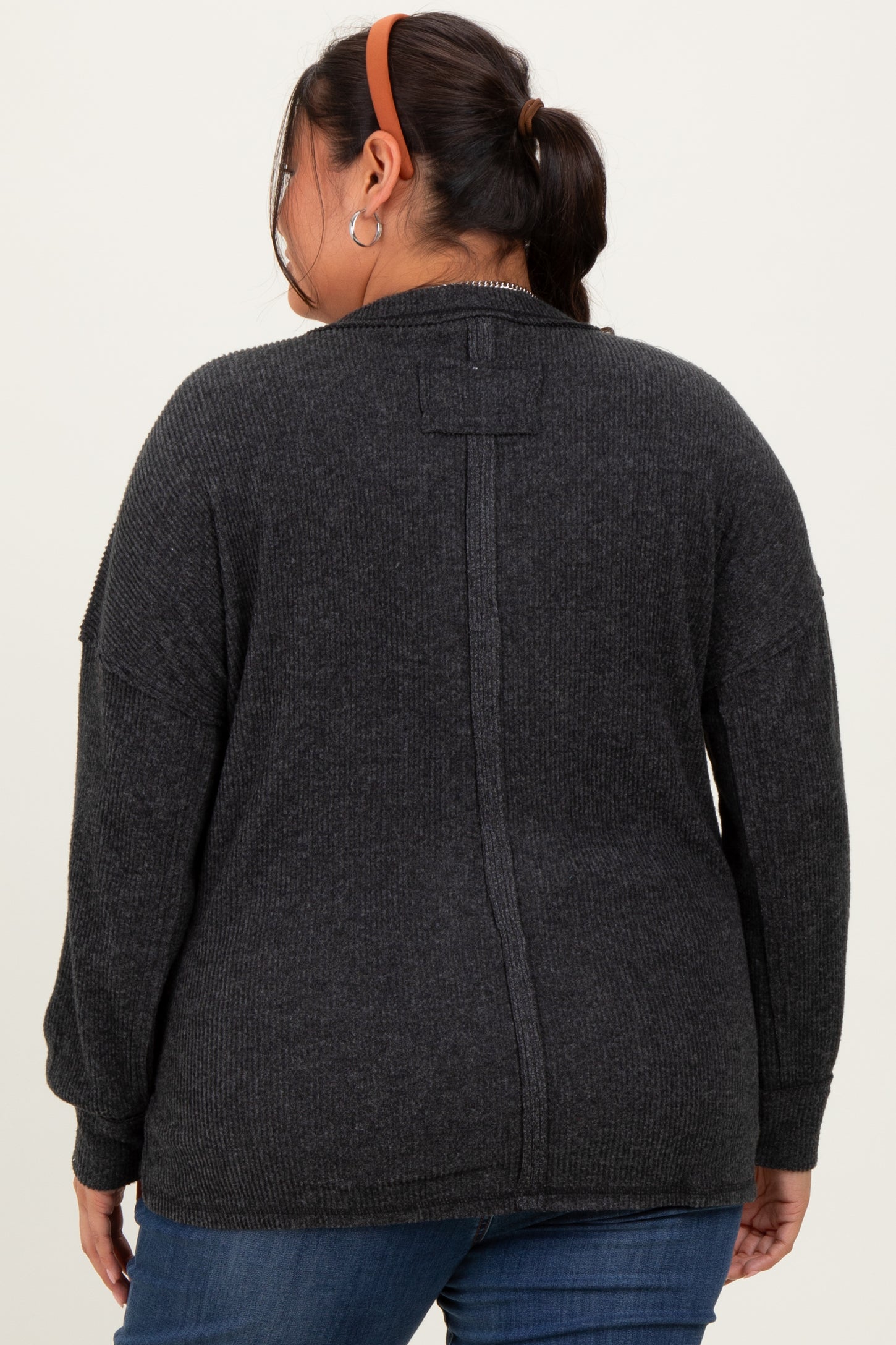 Charcoal  Brushed Ribbed Knit Plus Pullover