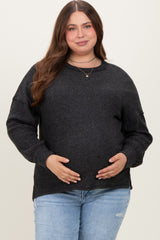 Charcoal Brushed Ribbed Knit Maternity Plus Pullover