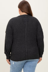 Charcoal Brushed Ribbed Knit Maternity Plus Pullover