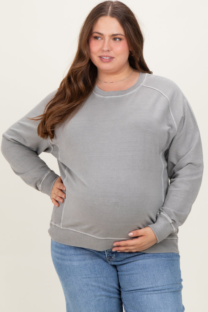 Heather Grey French Terry Vintage Wash Maternity Plus Pullover
