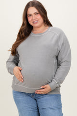 Heather Grey French Terry Vintage Wash Maternity Plus Pullover