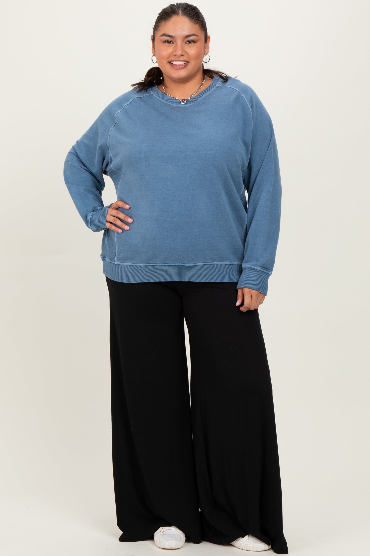 Blue French Terry Vintage Wash Plus Pullover