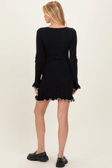 Black Long Sleeve Lettuce Trim Maternity Mini Dress