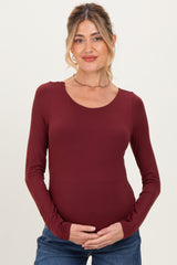 Burgundy Scoop Neck Long Sleeve Maternity Top