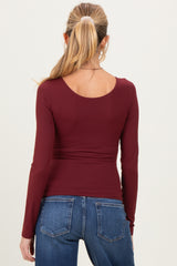 Burgundy Scoop Neck Long Sleeve Maternity Top