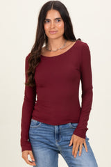 Burgundy Scoop Neck Long Sleeve Top