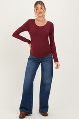 Burgundy Scoop Neck Long Sleeve Maternity Top
