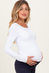 White Scoop Neck Long Sleeve Maternity Top