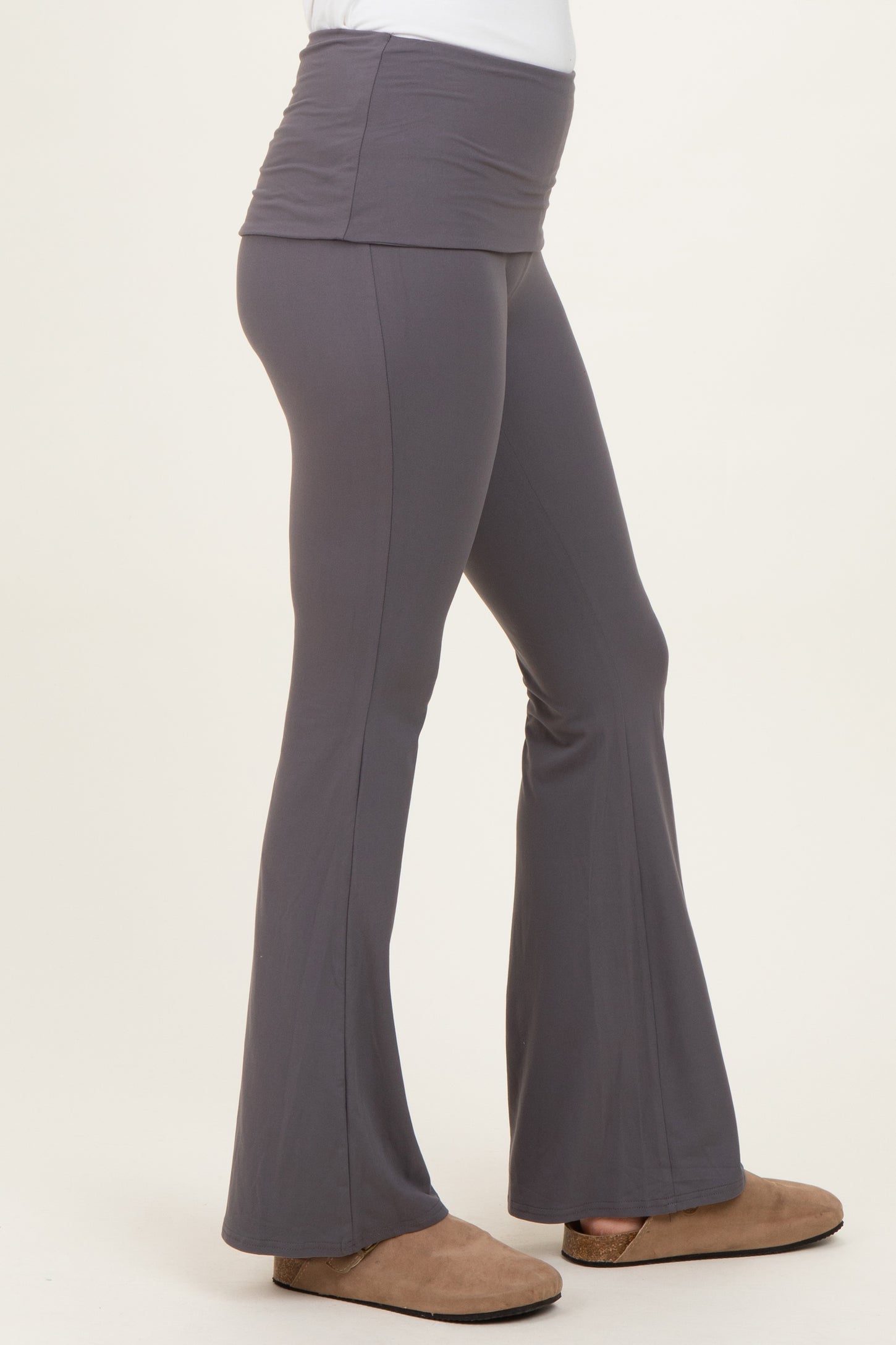 Grey Wide Fold-Over Flared Pants