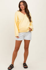 Light Yellow V-Neck Drop Shoulder Maternity Sweater