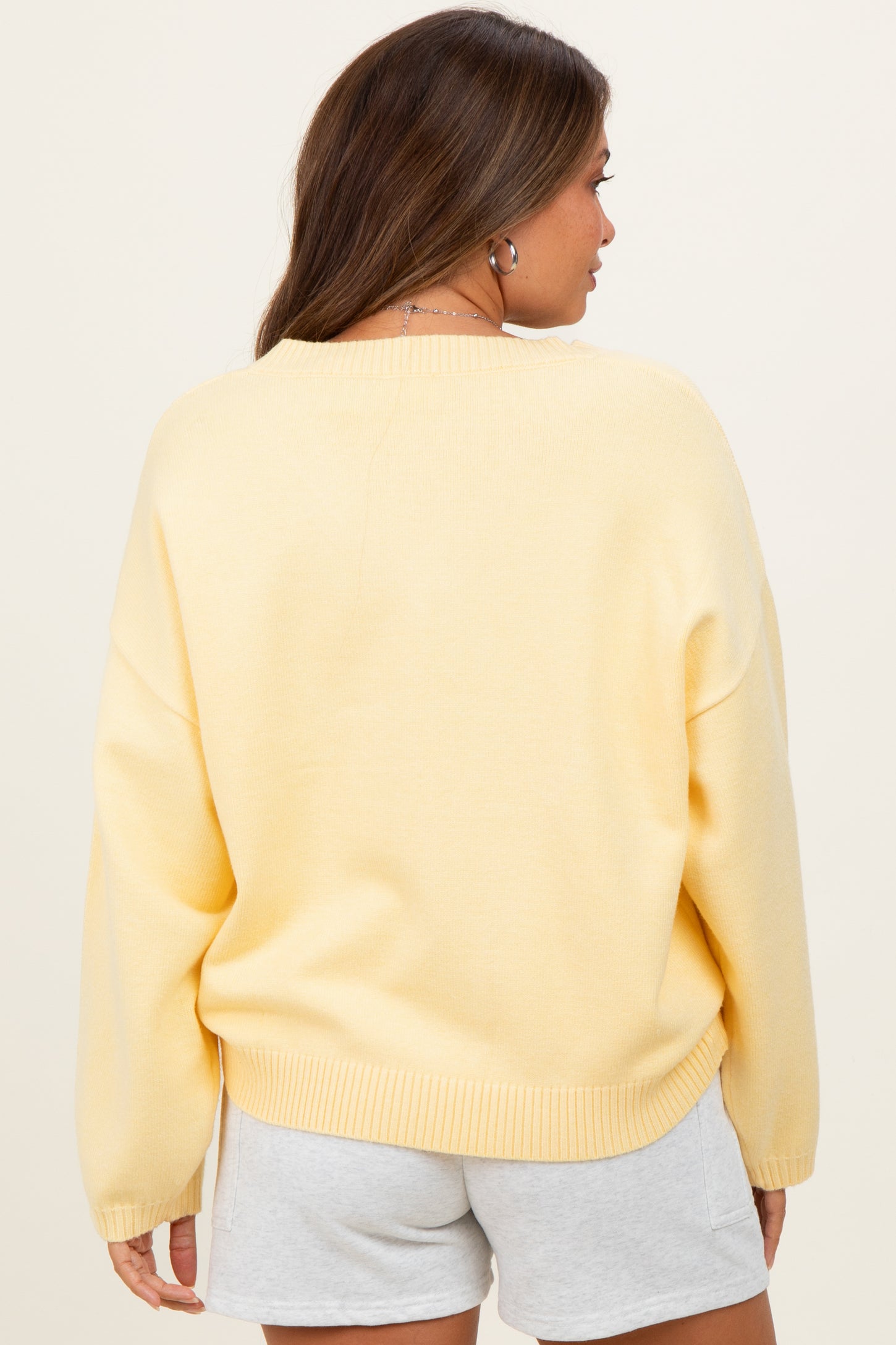 Light Yellow V-Neck Drop Shoulder Maternity Sweater