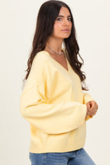 Light Yellow V-Neck Drop Shoulder Sweater