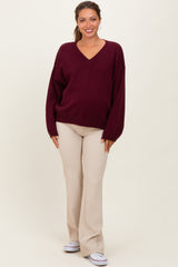 Burgundy V-Neck Drop Shoulder Sweater
