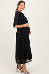Black Pleated Cape Maternity Midi Dress