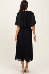 Black Pleated Cape Midi Dress