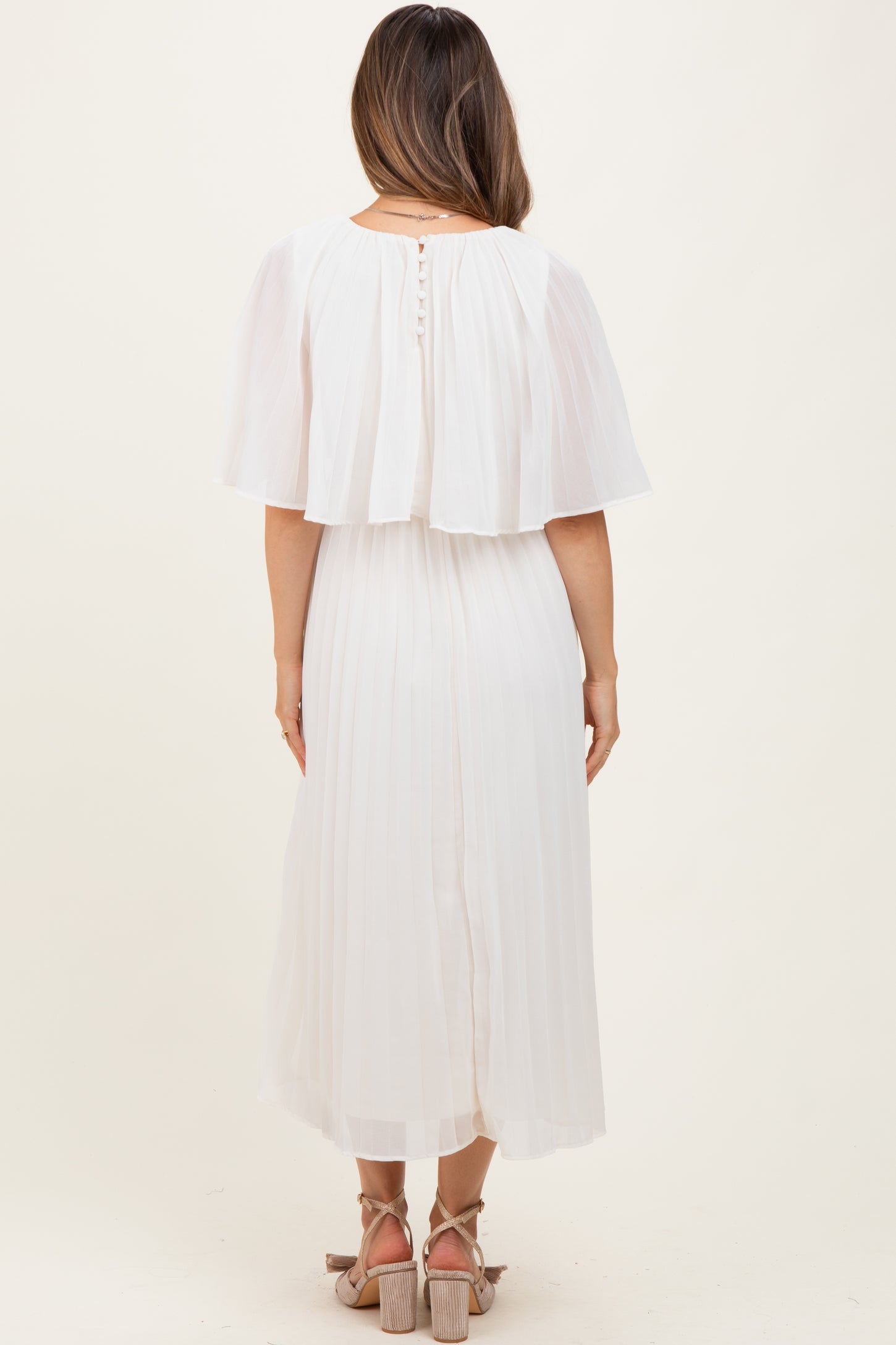 Cream Pleated Cape Maternity Midi Dress