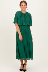 Green Pleated Cape Midi Dress