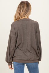Mocha Brushed Long Sleeve Ribbed V-Neck Maternity Top