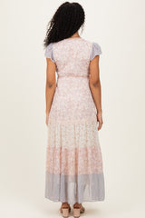 Multicolor Floral Colorblock Tiered Maxi Dress