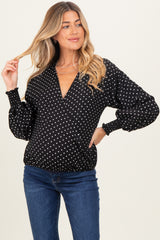 Black Polka Dot Long Sleeve Smocked Maternity Top